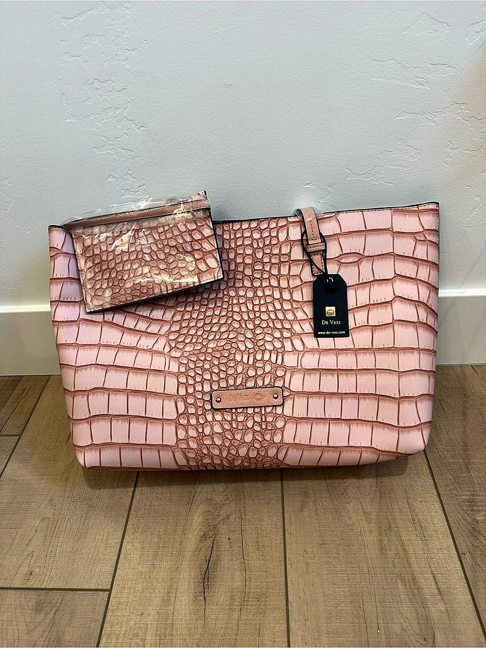 De Vesi Tote De L'Amour Pink Crocodile-Embossed Tote